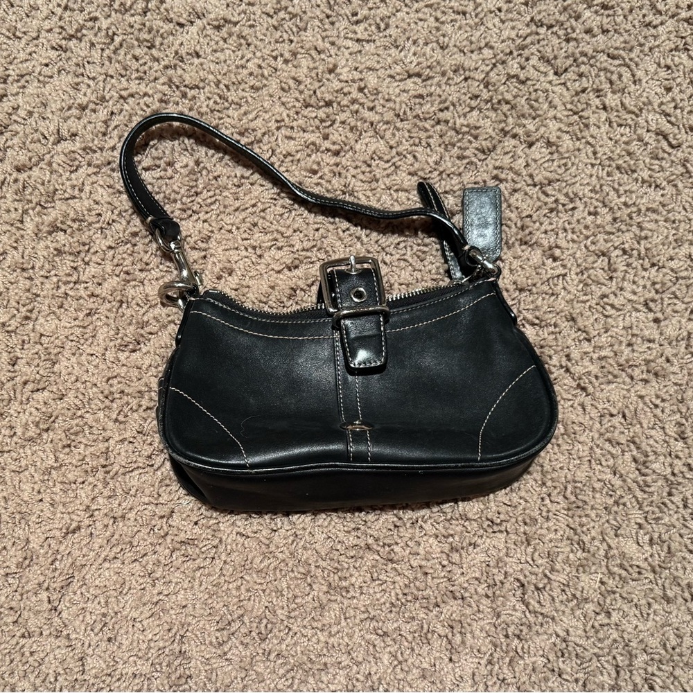 Coach Black Leather Shoulder Bag with Buckle